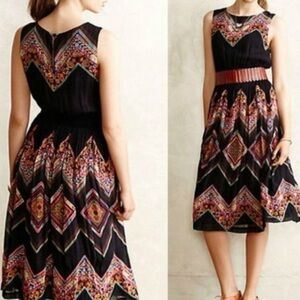Tanvi Kedia Anthropologie Patchwork Embroidered Chevron Midi Boho Dress